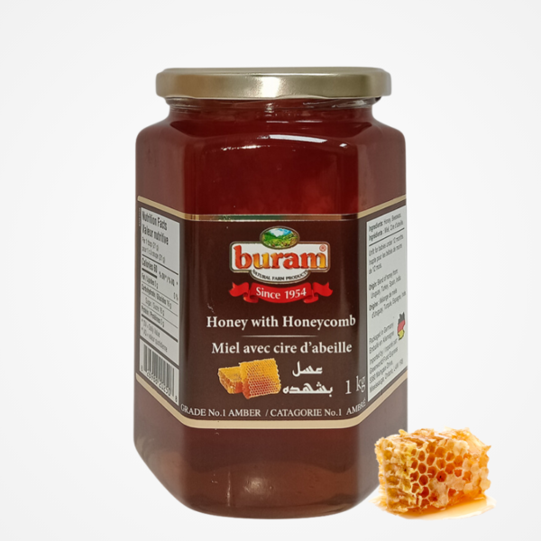 Buram-honey with honeycomb 1kg- عسل مع الشهد